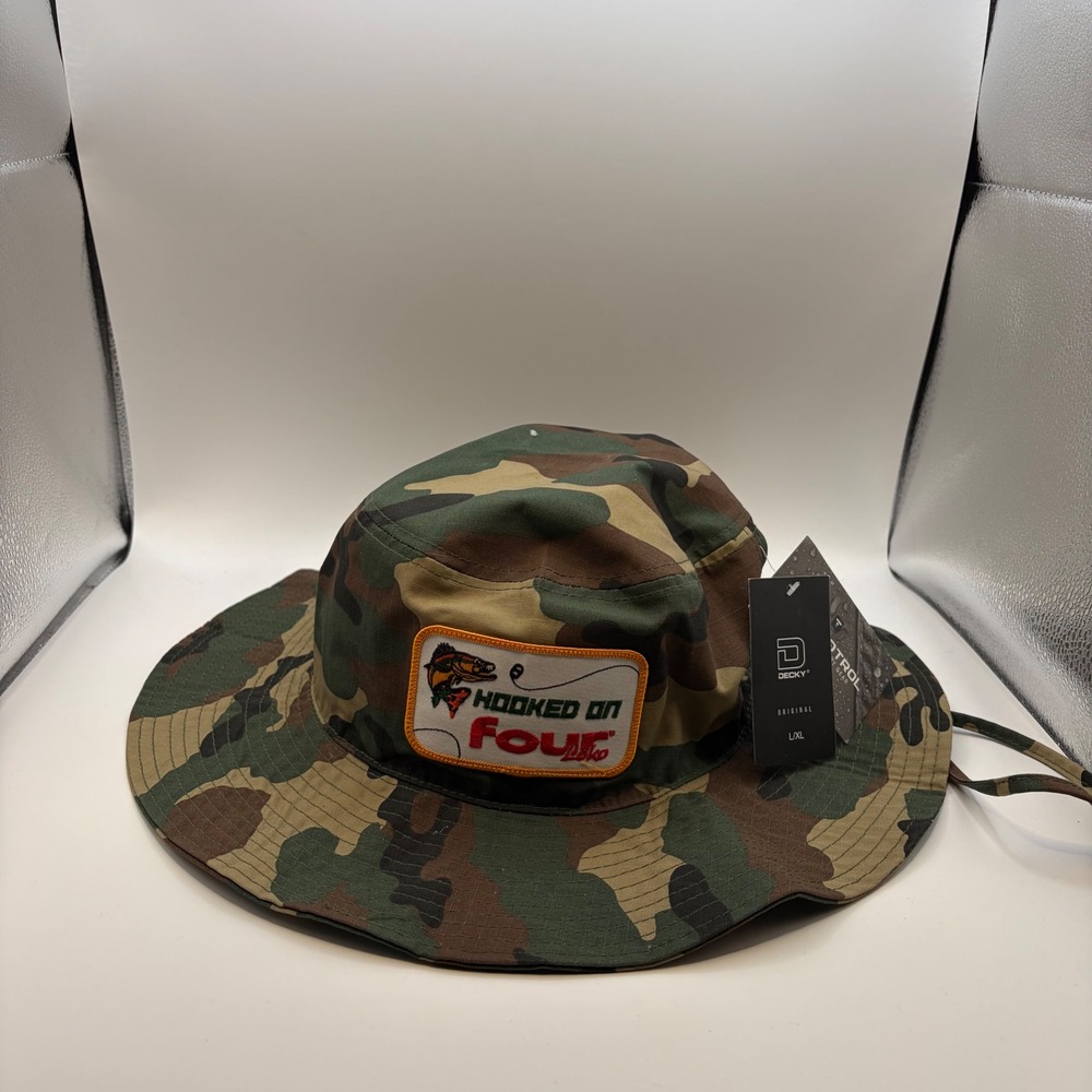 Decky Four Loko Camo Boonie Hat Hooked On Fishing Water Repellent L/XL NEW